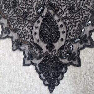 Smithsonian Institution Black Beaded Sequin Victorian Bib Collar Vintage Scarf